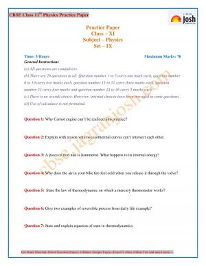 CBSE Class 11 Physics Practice Paper Set ‒ IX