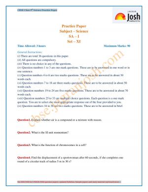 CBSE Class 9 SA 1 Science Set 11