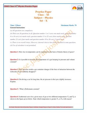 CBSE Class 11 Physics Practice Paper Set ‒ X