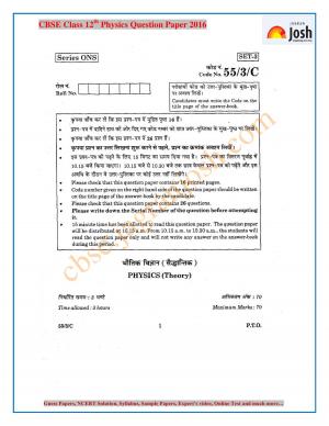 CBSE Class 12 Physics Question Paper (All India) 2016