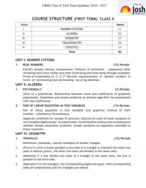 CBSE Class 10th Mathematics First Term