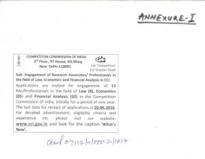 CCI Recruitment 2016 for 15 RA/Professional Posts