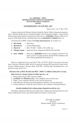 MPSC Recruitment 2016 for 25 Staff Nurse Posts