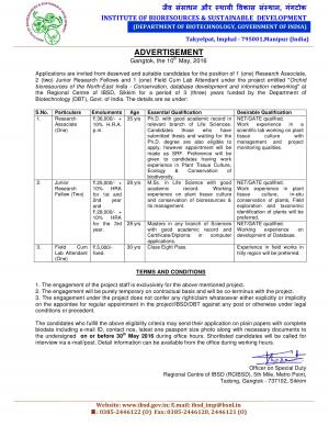 IBSD Recruitment 2016 for 04 JRF and Other Posts