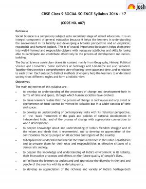 CBSE Class 9 Social Science Syllabus 2016 – 2017 