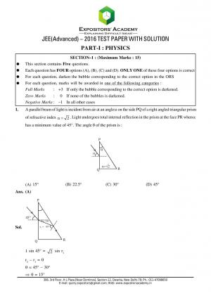 IIT JEE Advanced 2016 Paper-1 Detailed Solutions and Questions