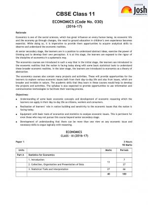 CBSE Class 11 Economics Syllabus 2016 – 2017