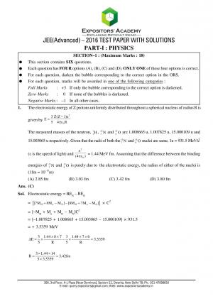 IIT JEE Advanced 2016 Paper-2: Detailed Solutions and Questions