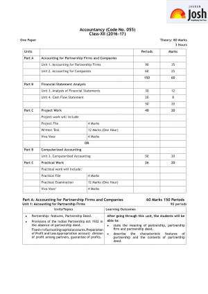 CBSE Class 12 Accountancy Syllabus 2016 – 2017