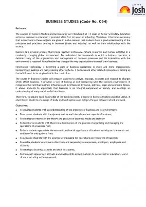 CBSE Class 11 Business Studies Syllabus 2016 – 2017