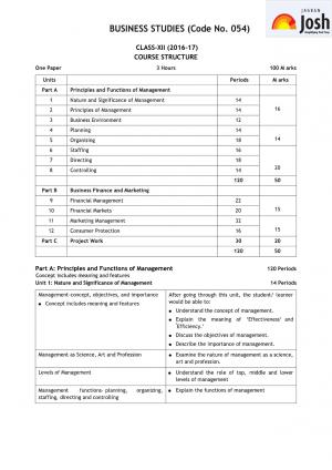 CBSE Class 12 Business Studies Syllabus 2016 – 2017