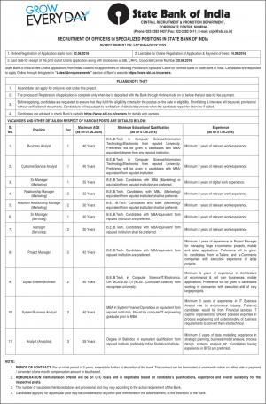 SBI Recruitment 2016 for 19 Analysts, Manager and Other Posts