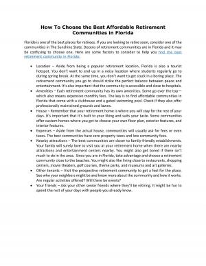 How To Choose the Best Affordable Retirement Communities in Florida
