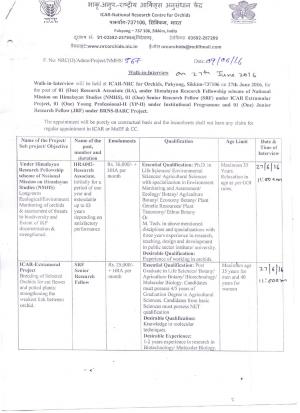 ICAR-NRCO Recruitment 2016 for 04 SRF, RA, JRF & Young Professional Posts 