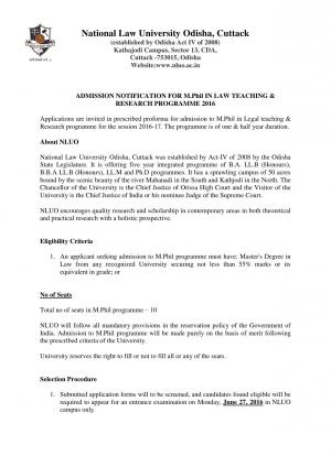 NLUO Admission 2016 for MPhil course here
