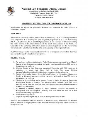 NLUO Admission 2016 for PhD course here