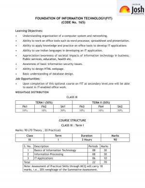 CBSE Class 9 Foundation of Information Technology Syllabus 2016 – 2017
