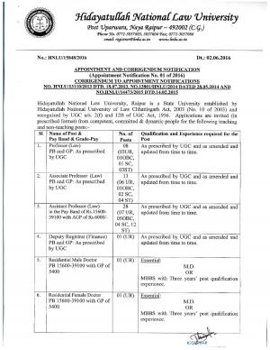 HNLU, Raipur Recruitment 2016 for 66 Faculty & Other Posts