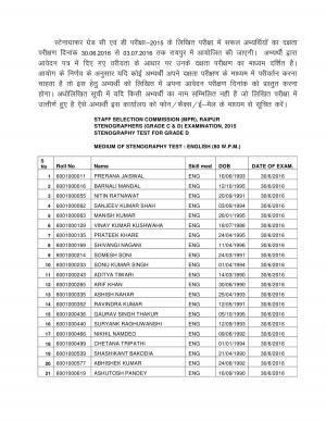 SSCMPR Announced Stenography Test Schedule for Stenographers (Grade C & D) Examination 2015 