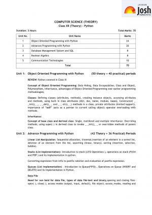 CBSE Class 12 Computer Science Syllabus 2016 – 2017 