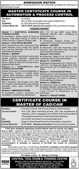CTTC Admission 2016 for Certificate Courses, Apply before 02 July