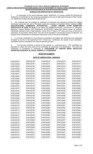 TSPSC Announced Document Verification Schedule for Agriculture Extension Officers 2016
