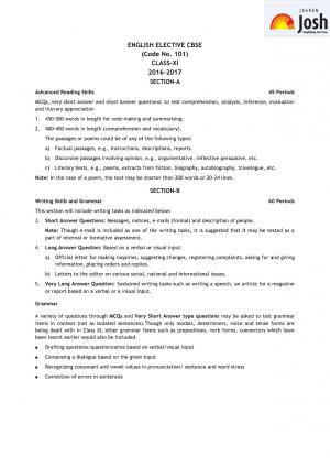 CBSE Class 11 English Elective (CBSE) Syllabus 2016 – 2017 