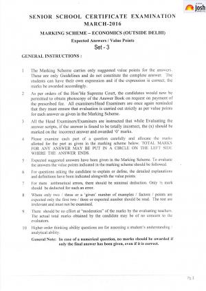 CBSE Class 12 Economics Marking Scheme (All India): 2016