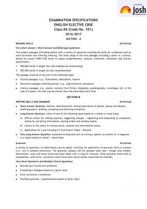 CBSE Class 12 English Elective (CBSE) Syllabus 2016 – 2017 