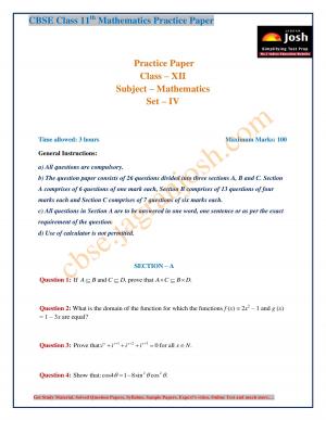 CBSE Class 11 Mathematics Practice Paper: Set IV