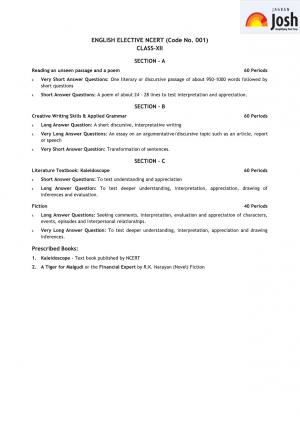 CBSE Class 12 English Elective (NCERT) Syllabus 2016 – 2017 