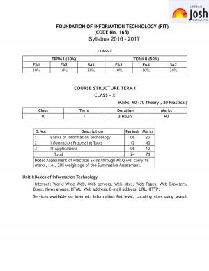 CBSE Class 10 Foundation of Information Technology Syllabus 2016 – 2017