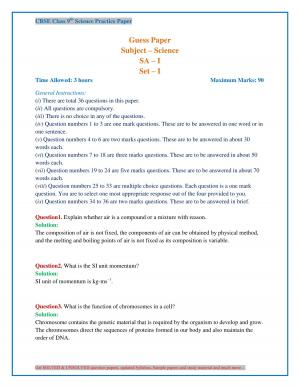 CBSE Class 9 science Solved Guess paper Set I SA I 2016 - 2017 