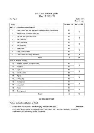 CBSE Class 11 Political Science Syllabus 2016 – 2017 