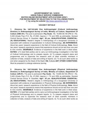 UPSC Recruitment 2016 for 278 Junior Works Manager, Scientific Assistant, and Other Posts 