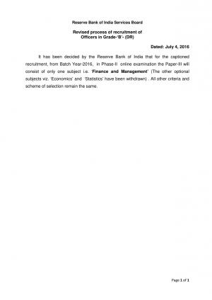 RBI Recruitment 2016 for Officers in Grade-‘B’ Post: Changes in Online Examination