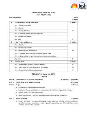 CBSE Class 12 Geography Syllabus 2016 – 2017 