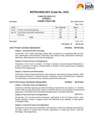 CBSE Class 12 Biotechnology Syllabus 2016 – 2017 