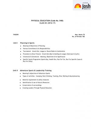 CBSE Class 12 Physical Education Syllabus 2016 – 2017 