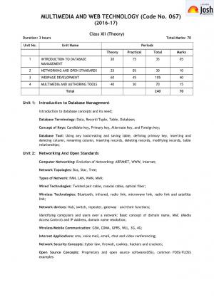 CBSE Class 12 Multimedia & Web Technology Syllabus 2016 – 2017 