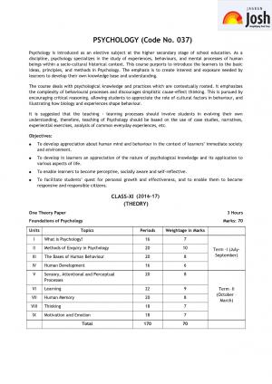 CBSE Class 11 Psychology Syllabus 2016 – 2017 