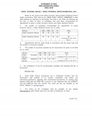 UPSC IES/ISS Examination 2016: Final Result; Check at upsc.gov.in 