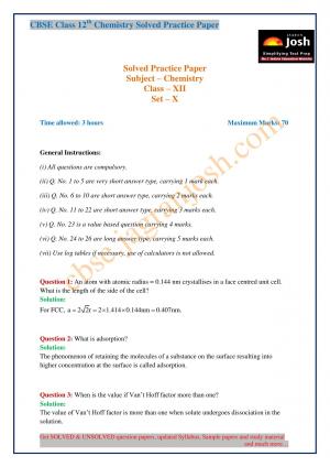 CBSE Class 12 Chemistry Solved Paper 2016 - 2017