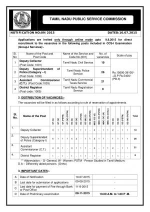 TNPSC Combined Civil Services Main Exam (Group 1 services) 2015: Admit card released 