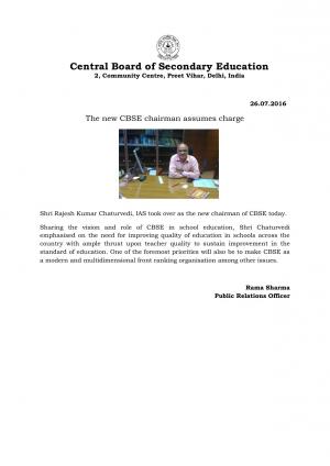 Rajesh Kumar Chaturvedi takes up charge as the new CBSE chairman