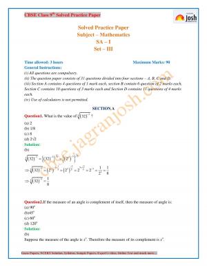CBSE Class 10 Mathematics Practice Paper SA ‒ I: Set ‒ III