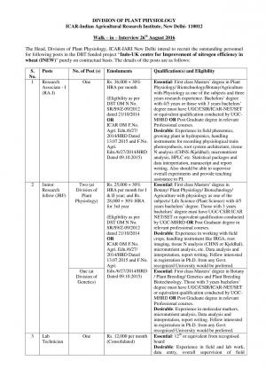 ICAR-IARI Recruitment 2016 for 07 JRF & Other Posts 
