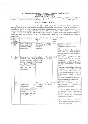 YSPUHF Recruitment 2016 for 13 RA & JRA Posts 