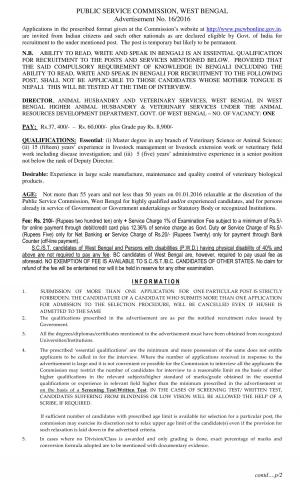 WBPSC Recruitment 2016 for 01 Director Post