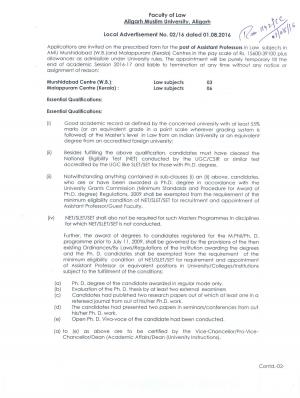 AMU Recruitment 2016 for 09 Assistant Professor Posts